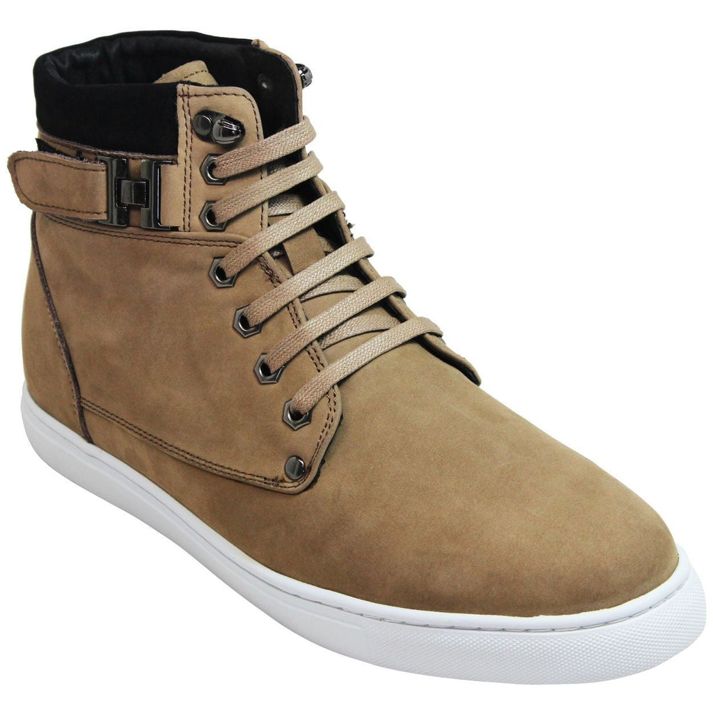 CALTO - T53121 - 2.6 Inches Taller (Nubuck Tan) - High top sneak-boot - WonderingCloth