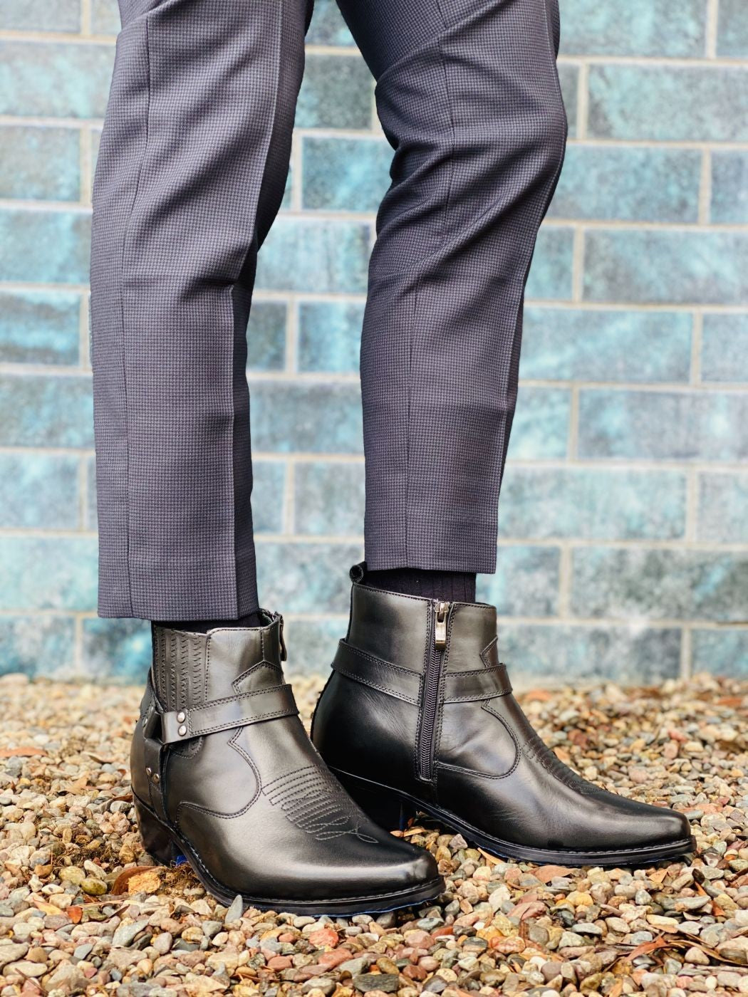 CALTO - T8112 - 3.3 Inches Taller (Black) - Zipper Boots - WonderingCloth