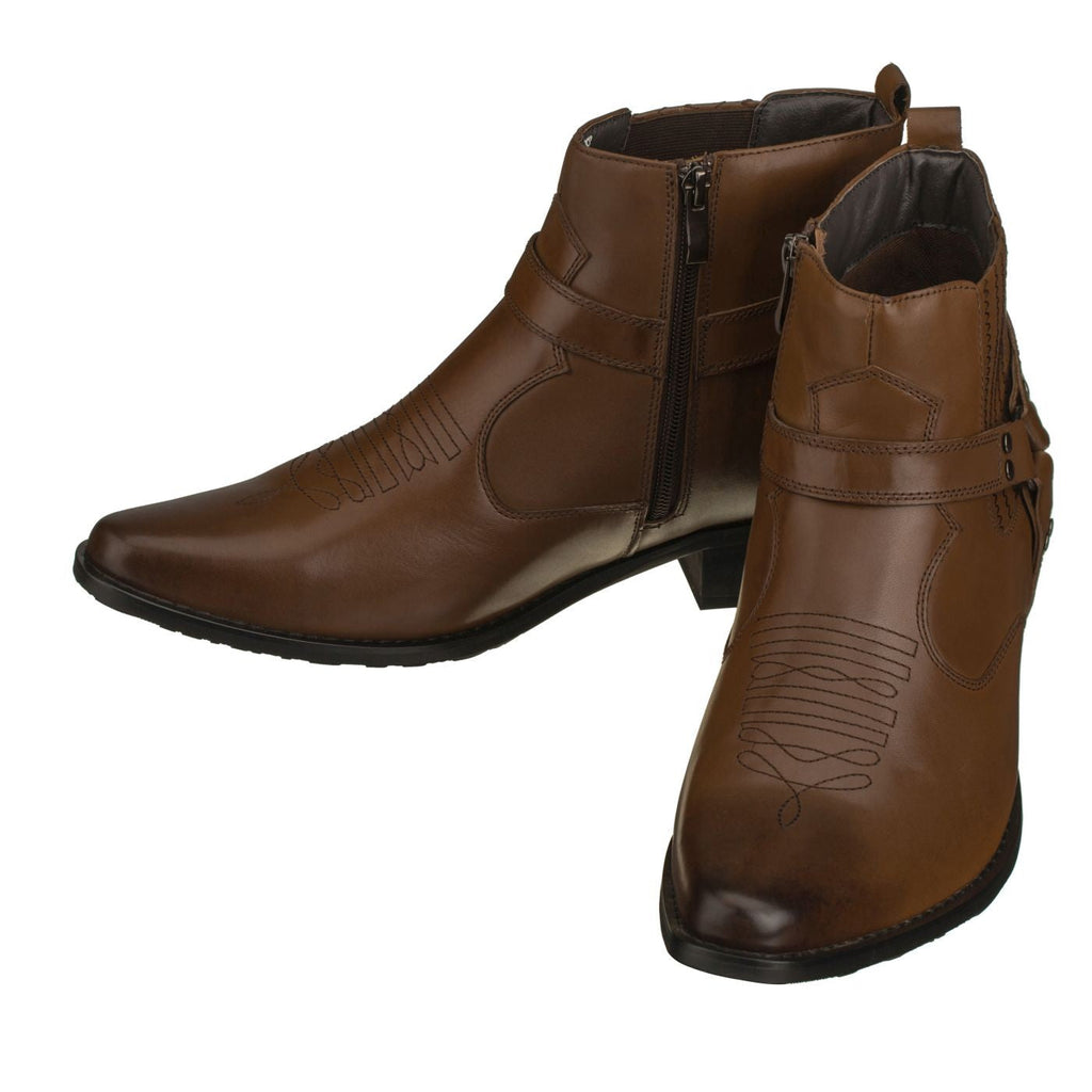 CALTO - T8113 - 3.3 Inches Taller (Dark Brown) - Zipper Boots - WonderingCloth