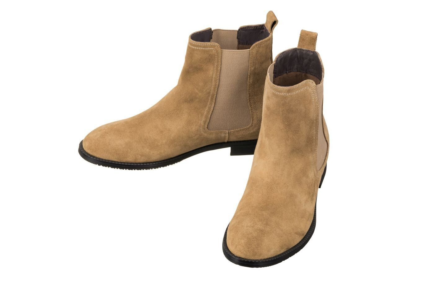 CALTO - K33091 - 2.9 Inches Taller (Khaki Brown) - Suede Chelsea Boot - WonderingCloth