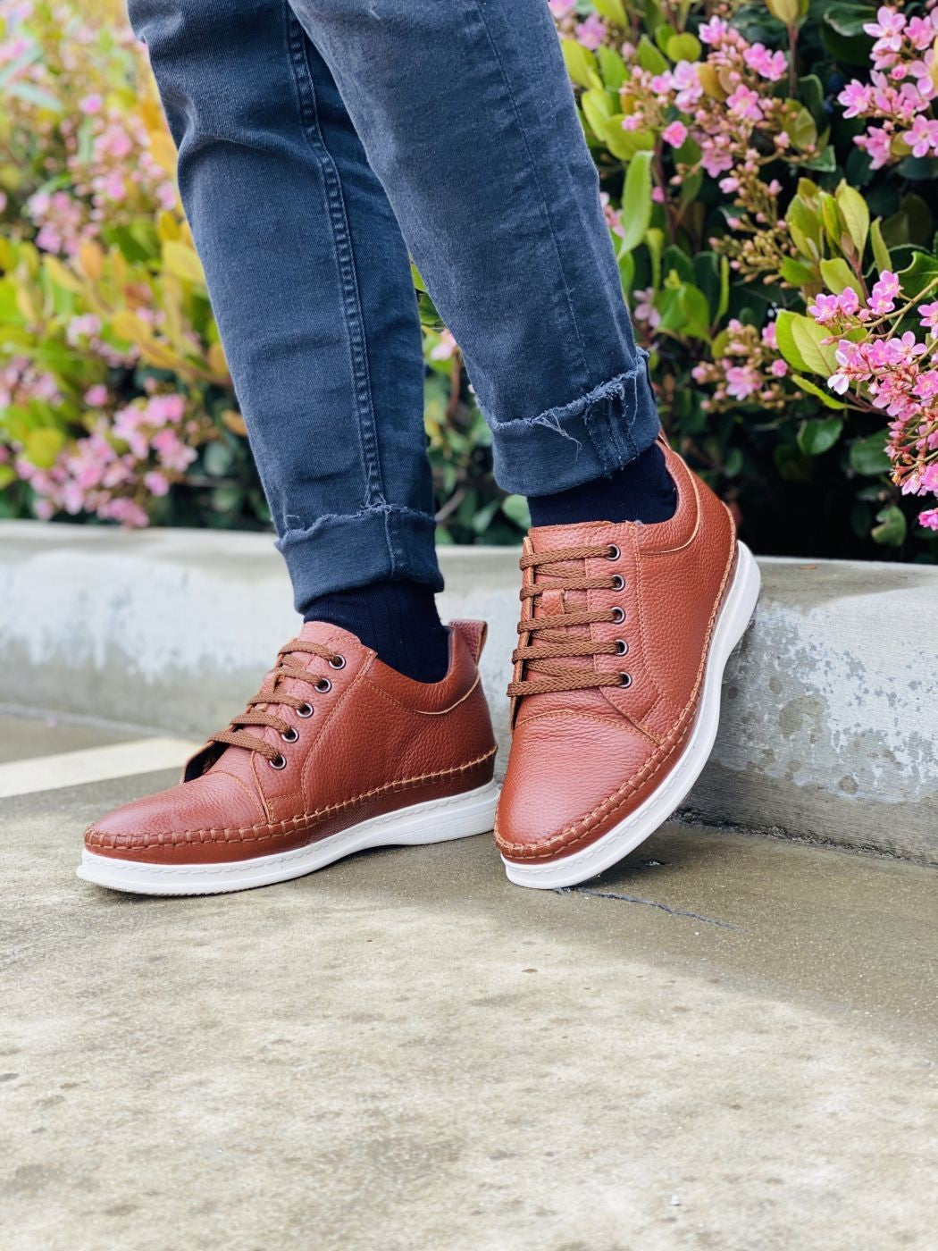 CALTO Casual 3 Inch Leather Elevator Sneakers - Brown - S4313 - WonderingCloth