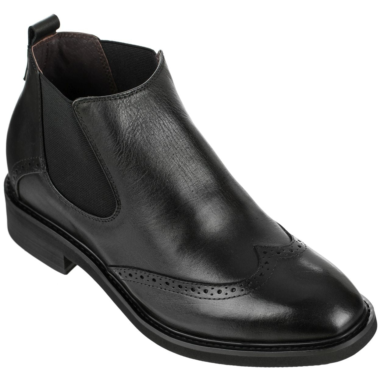 Leather Wing-Tip Ankle Boots - Three Inches - K28802 - WonderingCloth