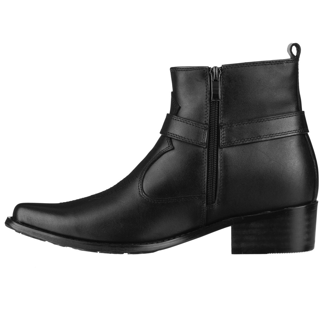 CALTO - T8112 - 3.3 Inches Taller (Black) - Zipper Boots - WonderingCloth