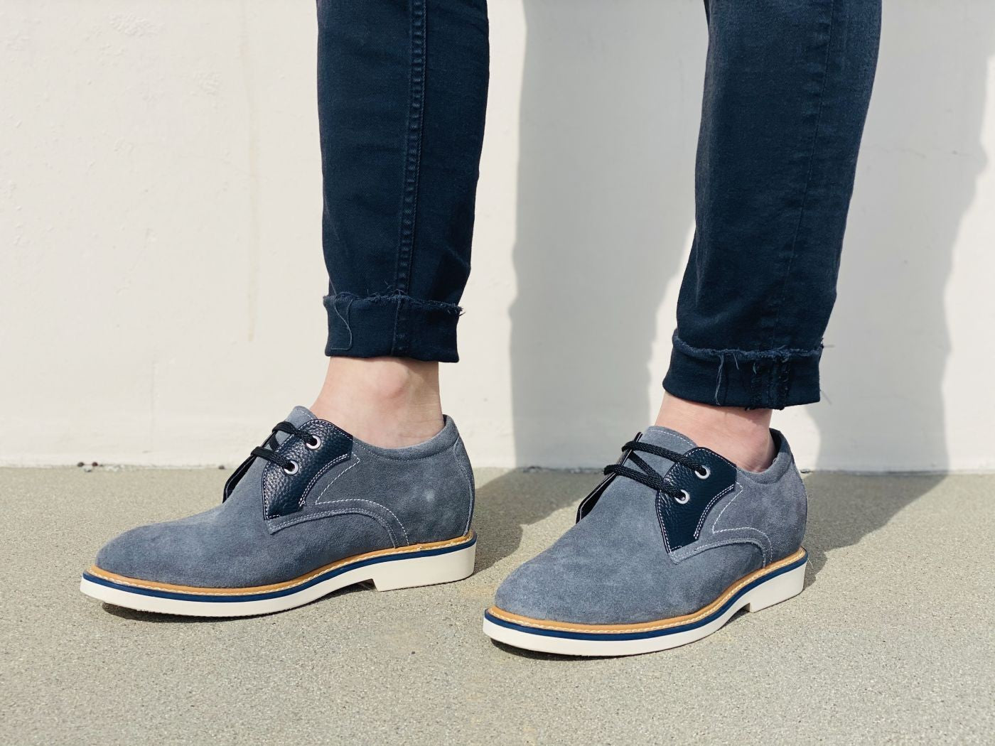 CALTO Business Casual Grey Leather Shoes 2.8 Inch  - Y42023 - WonderingCloth