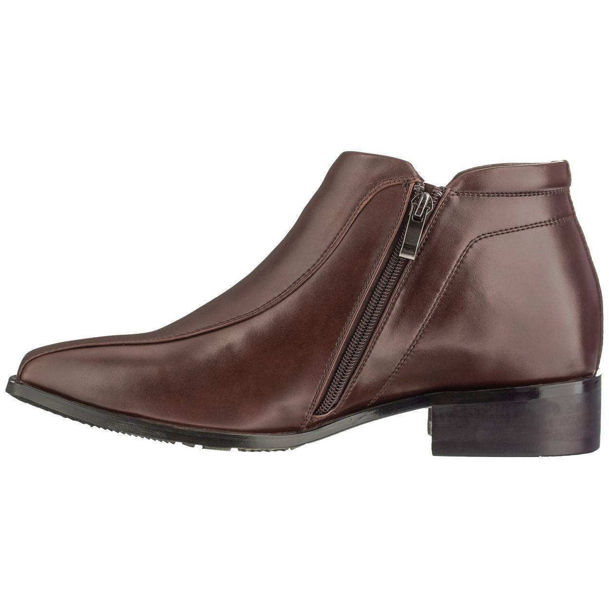 CALDEN Brown Leather Zipper Boots - 3.2 Inches - K99805-1 - WonderingCloth