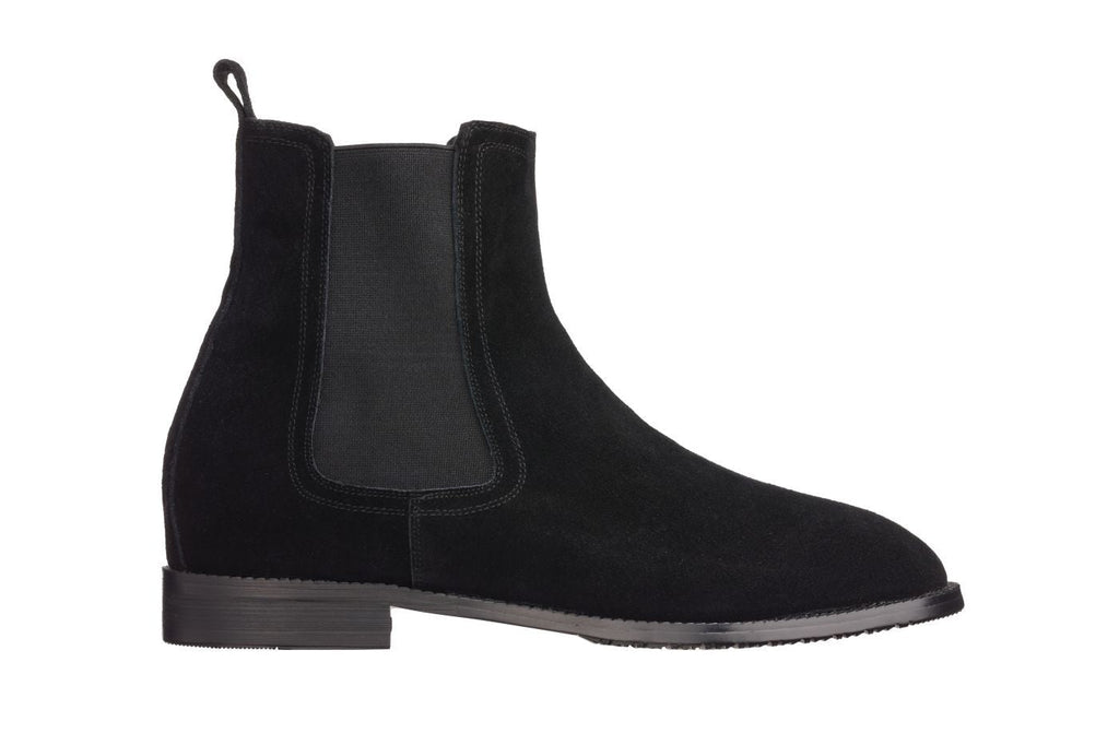 CALTO - K33090 - 2.9 Inches Taller (Black) - Suede Chelsea Boot - WonderingCloth
