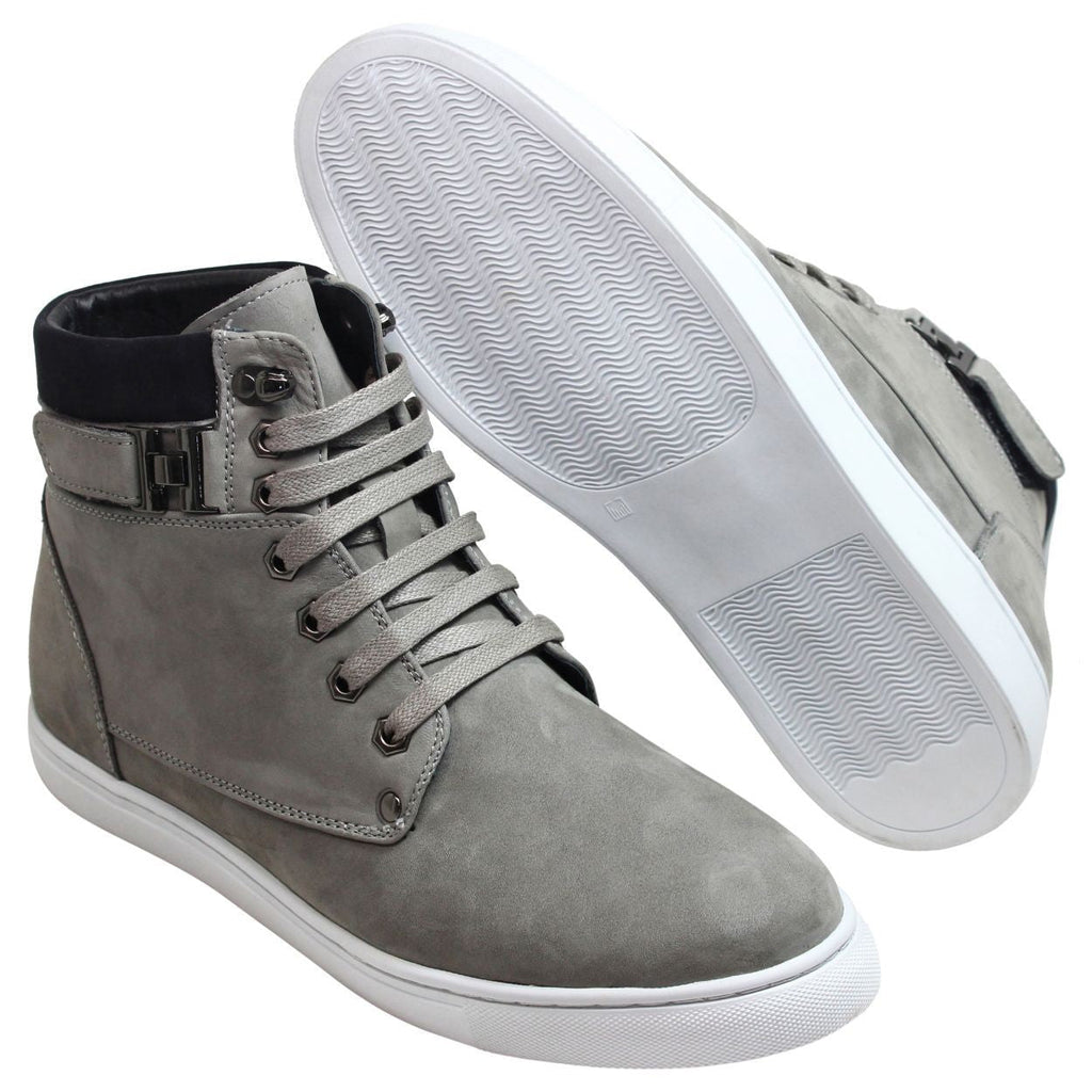 CALTO - T53120 - 2.6 Inches Taller (Nubuck Grey) - High top sneak-boot - WonderingCloth