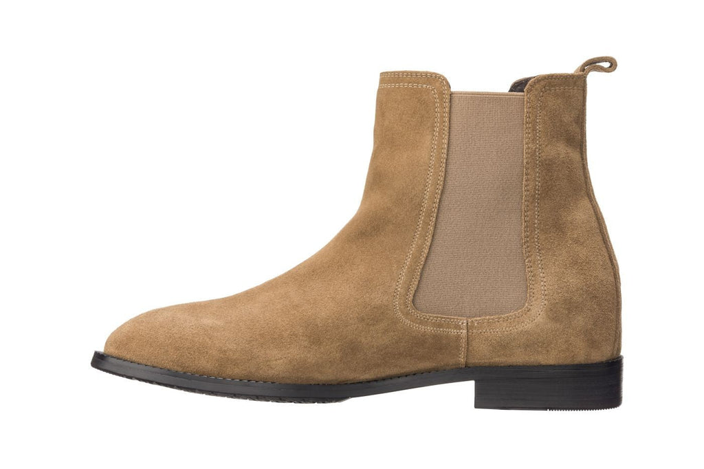 CALTO - K33091 - 2.9 Inches Taller (Khaki Brown) - Suede Chelsea Boot - WonderingCloth