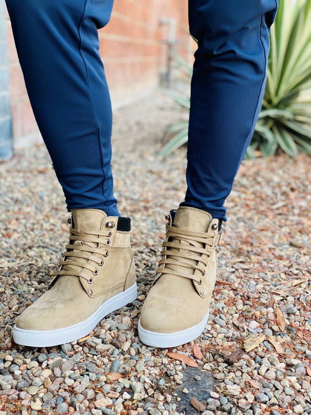 CALTO - T53121 - 2.6 Inches Taller (Nubuck Tan) - High top sneak-boot - WonderingCloth