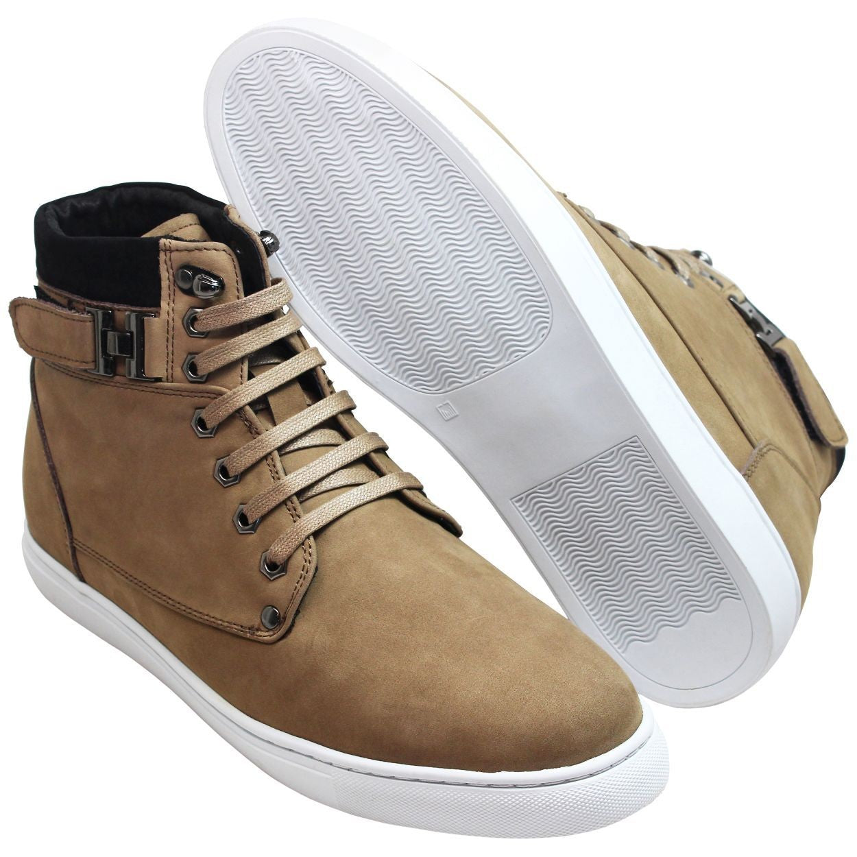 CALTO - T53121 - 2.6 Inches Taller (Nubuck Tan) - High top sneak-boot - WonderingCloth