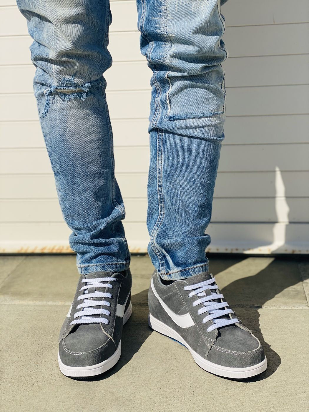 2.8-Inch TOTO Gray & White Suede Leather Sneakers - A1911 - WonderingCloth