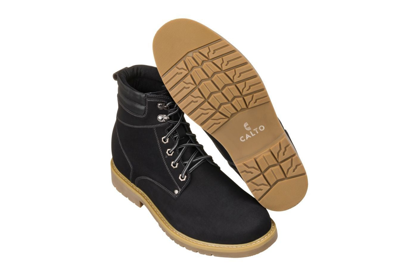 CALTO - K8820 - 3.2 Inches Taller (Nubuck Black) - Work Style Boot - WonderingCloth