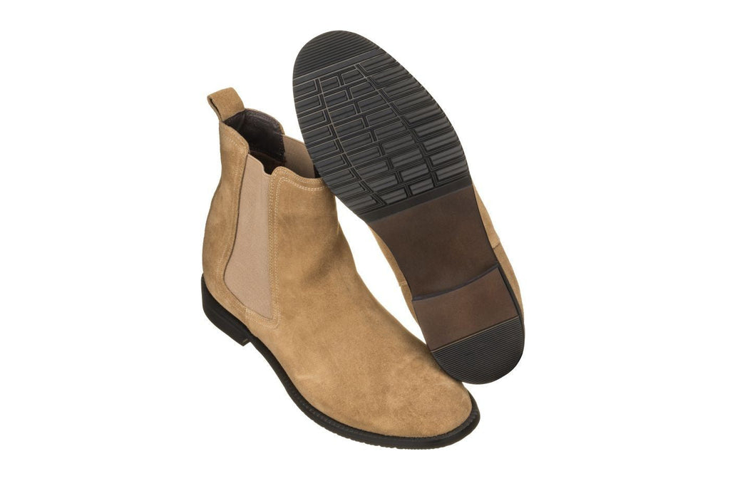 CALTO - K33091 - 2.9 Inches Taller (Khaki Brown) - Suede Chelsea Boot - WonderingCloth