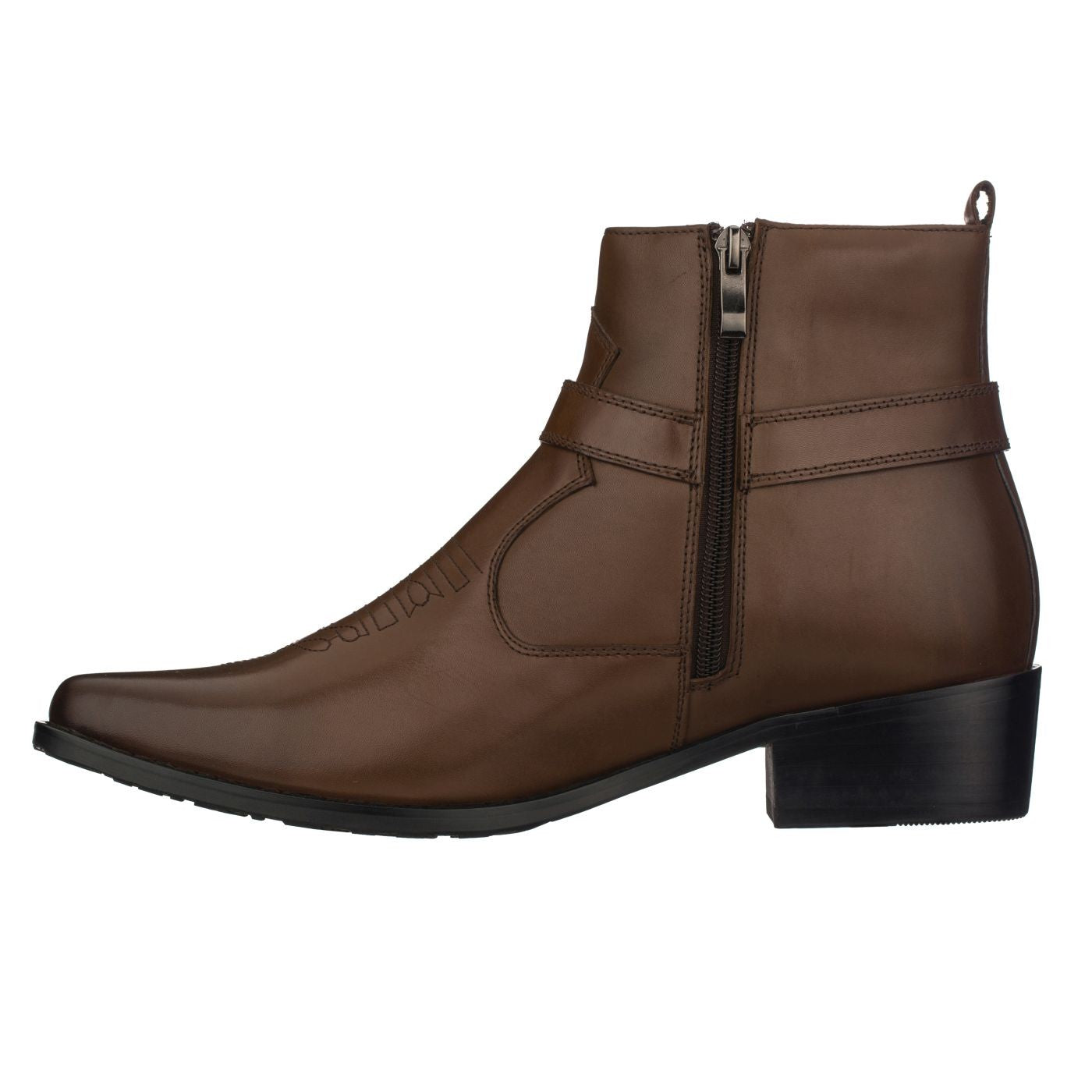 CALTO - T8113 - 3.3 Inches Taller (Dark Brown) - Zipper Boots - WonderingCloth