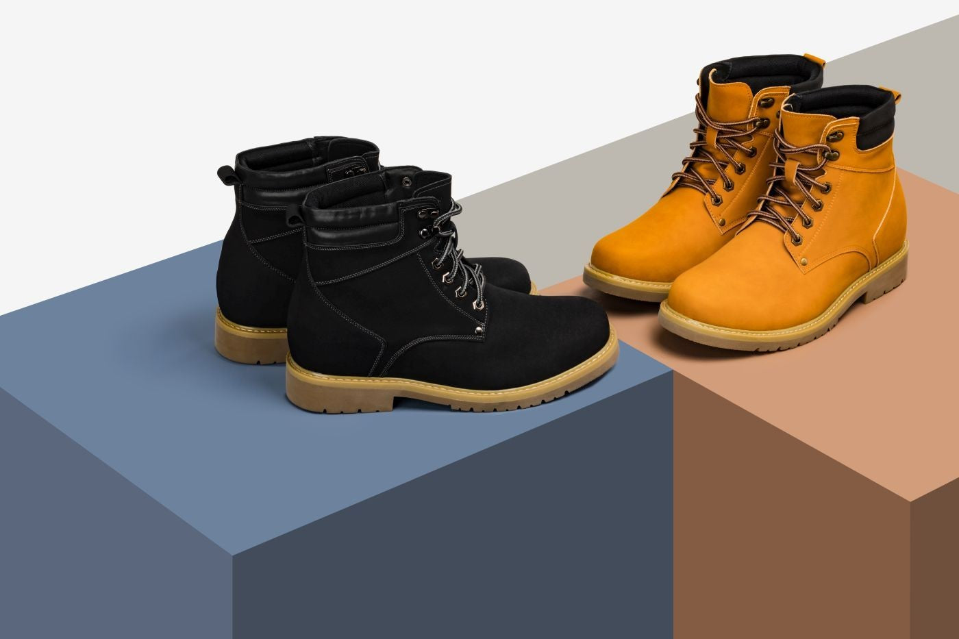 CALTO - K8820 - 3.2 Inches Taller (Nubuck Black) - Work Style Boot - WonderingCloth