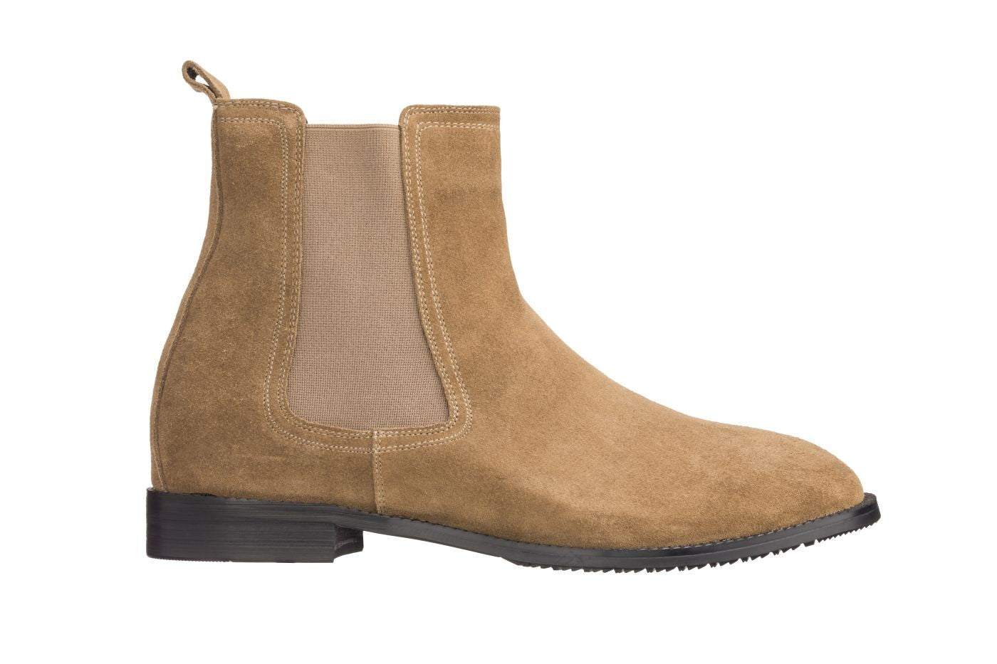 CALTO - K33091 - 2.9 Inches Taller (Khaki Brown) - Suede Chelsea Boot - WonderingCloth