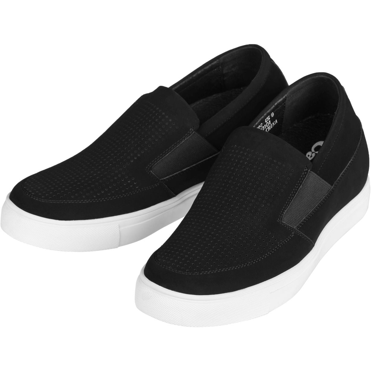 CALTO G63890 3-Inch Taller Lightweight Slip-On Black Sneakers - WonderingCloth