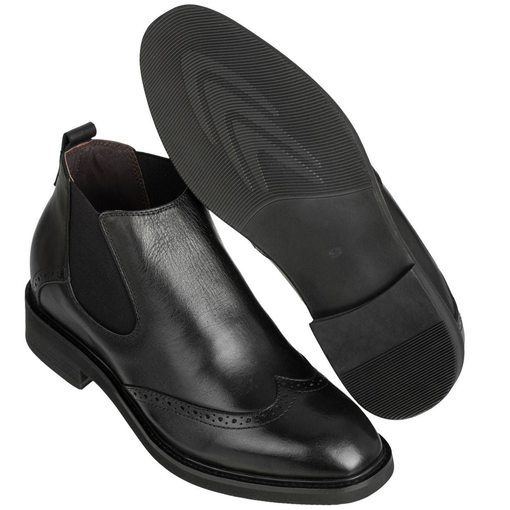 Leather Wing-Tip Ankle Boots - Three Inches - K28802 - WonderingCloth