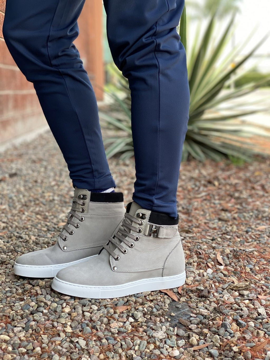 CALTO - T53120 - 2.6 Inches Taller (Nubuck Grey) - High top sneak-boot - WonderingCloth