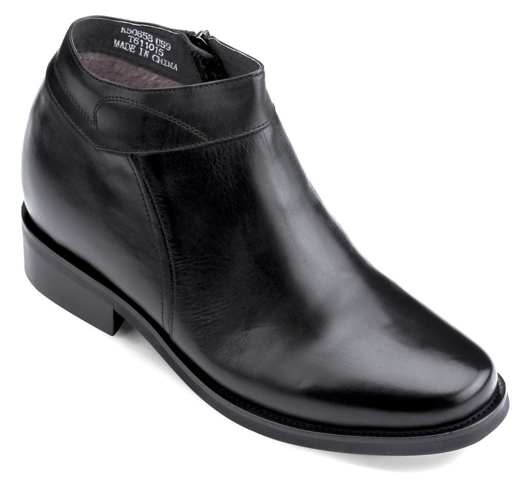 Black CALDEN Leather Zipper Dress Boots - 3.2 Inches - K50658 - WonderingCloth