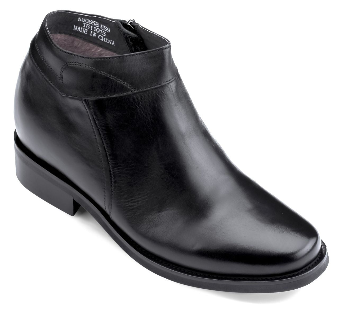 Black CALDEN Leather Zipper Dress Boots - 3.2 Inches - K50658 - WonderingCloth