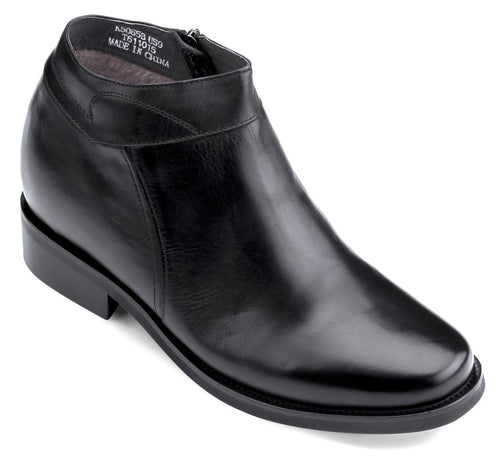 Black CALDEN Leather Zipper Dress Boots - 3.2 Inches - K50658 - WonderingCloth