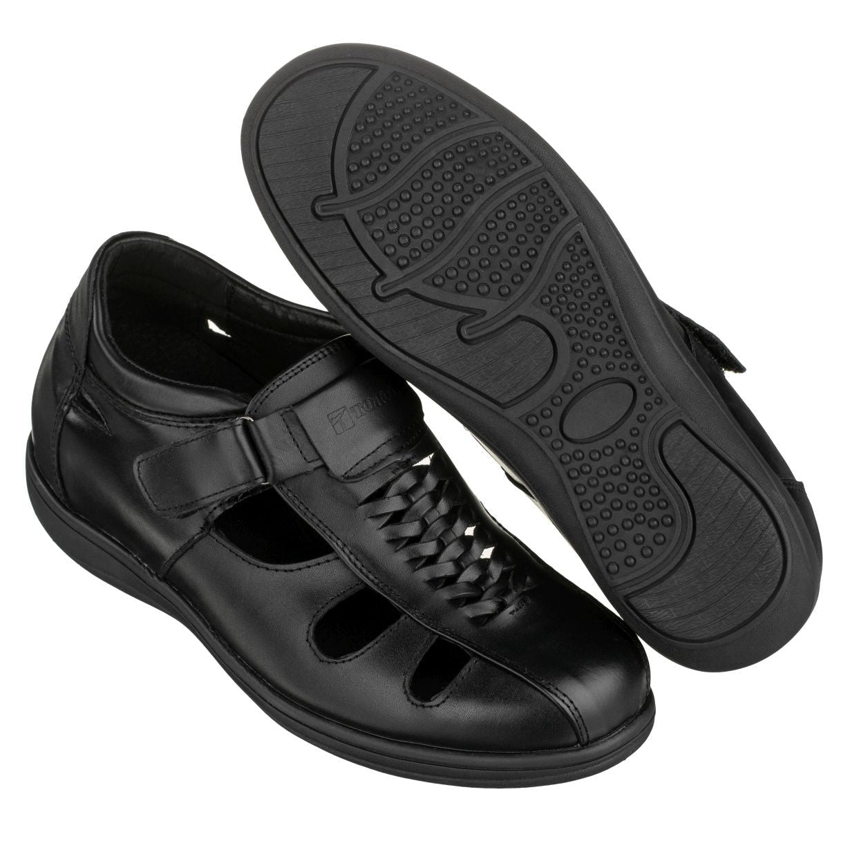 TOTO Black Braided Leather Sandals - Three Inches - G1307 - WonderingCloth