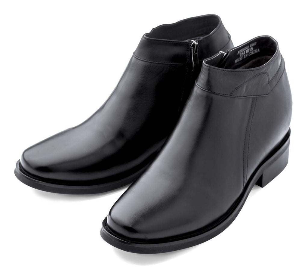 Black CALDEN Leather Zipper Dress Boots - 3.2 Inches - K50658 - WonderingCloth