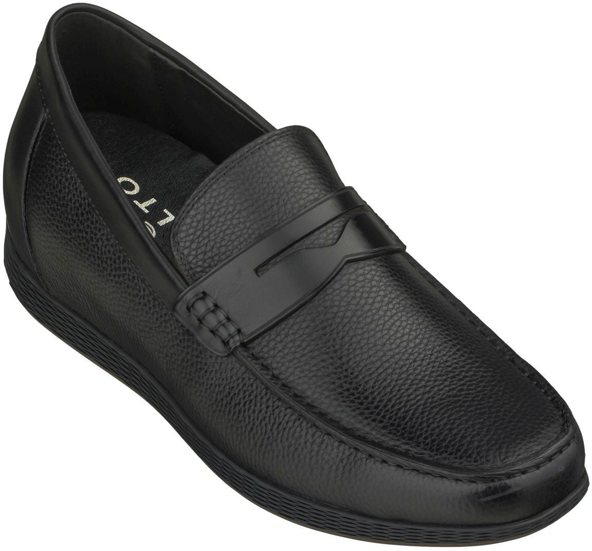 CALTO Black Penny Loafer Elevator Shoes - 2.4 Inches - S1090 - WonderingCloth