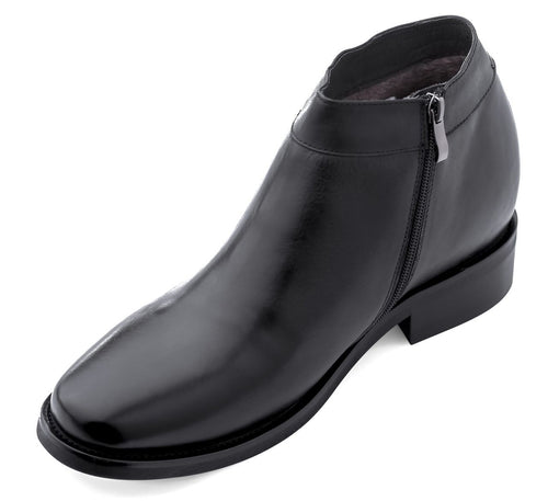 Black CALDEN Leather Zipper Dress Boots - 3.2 Inches - K50658 - WonderingCloth