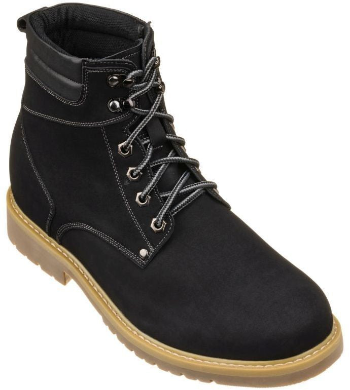 CALTO - K8820 - 3.2 Inches Taller (Nubuck Black) - Work Style Boot - WonderingCloth