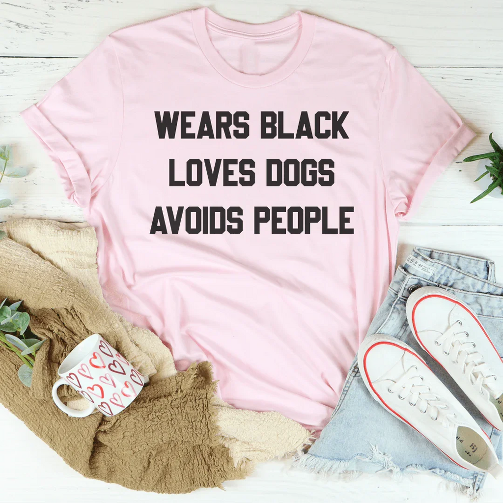 Wears Black Loves Dogs Avoids People Tee - WonderingCloth